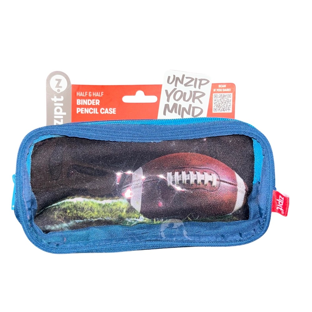 Zipit Half Half Binder Pencil Case Football American‎ NFL Style Blue